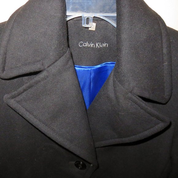 Calvin Klein Black Wool Walker Coat, Size 4 - Picture 1 of 3